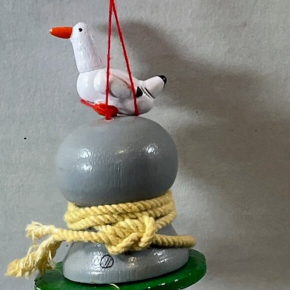 Wooden Seagull on Buoy/Dock Post Christmas Tree Hanging Ornament 2.75"Tall - Picture 3 of 10